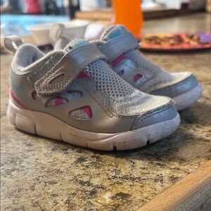 Kids Silver and Pink Athletic Shoes Nike